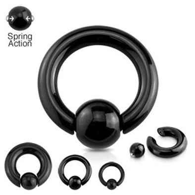 Black IP Action Easy Pop-Out Captive Bead WildKlass Ring 316L Surgical Steel-WildKlass Jewelry