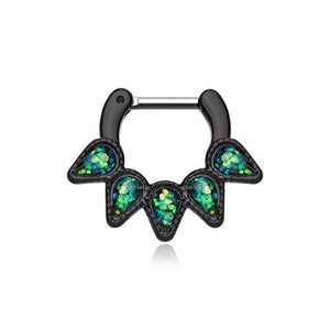 Black Septum Clicker 16g 14g Opal Black Quinary Spear Septum Ring-WildKlass Jewelry