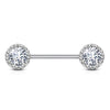 WildKlass Round CZ Center with CZ Paved Around Ends 316L Surgical Steel Nipple Barbell Rings-WildKlass Jewelry