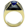 WildKlass Stainless Steel Ring IP GoldMen AAA Grade CZ London Blue-WildKlass Jewelry