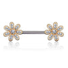 WildKlass CZ Gem Paved Flower 316L Surgical Steel Nipple Barbell Rings-WildKlass Jewelry