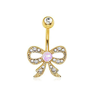 Gold Plated Decorative Sparkling Bow WildKlass Navel Ring-WildKlass Jewelry