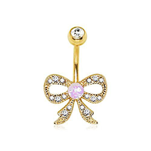 Gold Plated Decorative Sparkling Bow WildKlass Navel Ring-WildKlass Jewelry