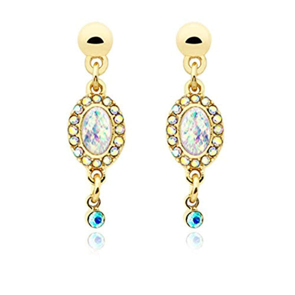 Golden Opal Elegance Dangle WildKlass Ear Stud Earrings-WildKlass Jewelry