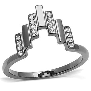 WildKlass Stainless Steel Ring IP Light Black (IP Gun) Women Top Grade Crystal Clear-WildKlass Jewelry