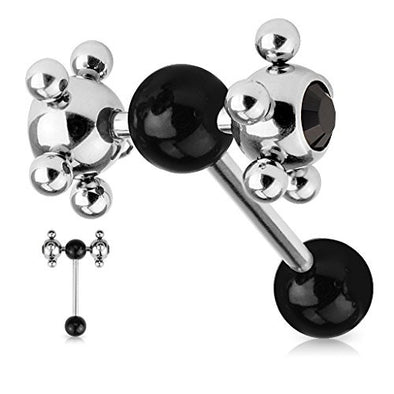 WildKlass Barbell w/ Acrylic Ball & Clear Gem Set Multi Steel Ball-WildKlass Jewelry