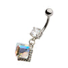 WildKlass Navel with AB Gem Cube Dangle Charm (14g 3/8")-WildKlass Jewelry