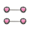 316L Stainless Steel Filigree Synthetic Opal Heart WildKlass Nipple Bar-WildKlass Jewelry