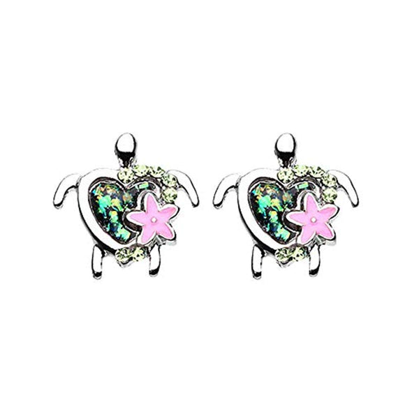 Kauai Flower Turtle WildKlass Ear Stud Earrings-WildKlass Jewelry