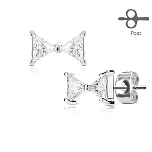 Pair of Prong Set Two Triangle CZ Ribbon 316L Surgical Steel Post WildKlass Ear Stud Rings-WildKlass Jewelry