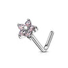 WildKlass 5 CZ Flower 316L Surgical Steel L Bend Nose Stud Rings-WildKlass Jewelry