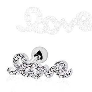 316L Stainless Steel Art of Brilliance Love Script WildKlass Cartilage Earring-WildKlass Jewelry