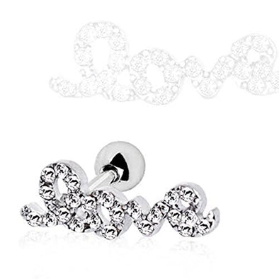 316L Stainless Steel Art of Brilliance Love Script WildKlass Cartilage Earring-WildKlass Jewelry