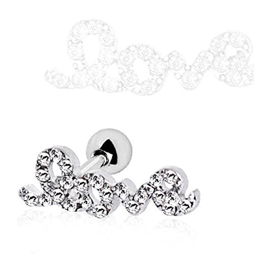 316L Stainless Steel Art of Brilliance Love Script WildKlass Cartilage Earring-WildKlass Jewelry