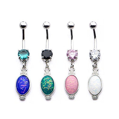 WildKlass Navel Droplet Prong Set Gem with Dangle Charm filled with glitter resin that reflects opalish effect-WildKlass Jewelry