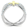WildKlass Stainless Steel Ring Two-Tone IP Gold Women Top Grade Crystal Sea Blue-WildKlass Jewelry