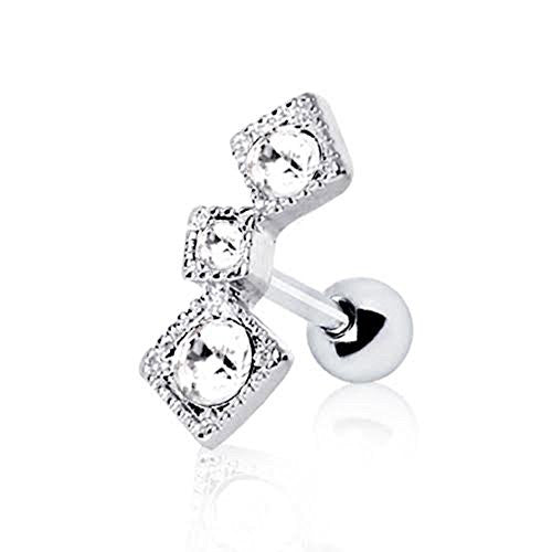 316L Stainless Steel Art of Brilliance Triple Square Drop WildKlass Cartilage Earring-WildKlass Jewelry