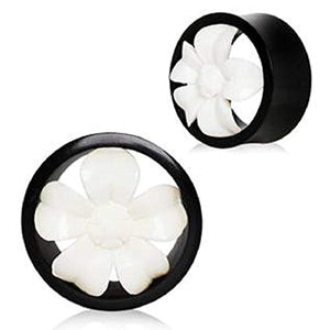 Natural Organic Buffalo Bone & Horn Flower Blossom Tunnel WildKlass Plug-WildKlass Jewelry