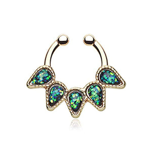 Golden Opal Quinary Spear WildKlass Fake Septum Clip-On Ring-WildKlass Jewelry