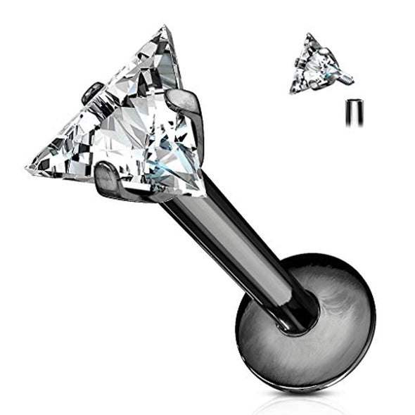 WildKlass Triangle CZ Prong Set 316L Internally Threaded Labret, Monroe, Cartilage Stud Rings-WildKlass Jewelry
