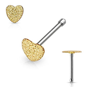 Sparkling Sand Blast Finish Heart Top 316L Surgical Steel WildKlass Nose Bone Stud Rings-WildKlass Jewelry