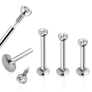18 GAUGE Internal Threaded Labret Monroe with Press Fit Gem 316L Surgical Steel-WildKlass Jewelry