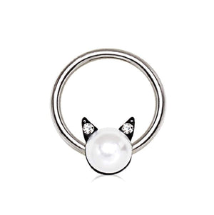 316L Stainless Steel Pearl Cat Snap-in WildKlass Captive Bead Ring/Septum Ring-WildKlass Jewelry