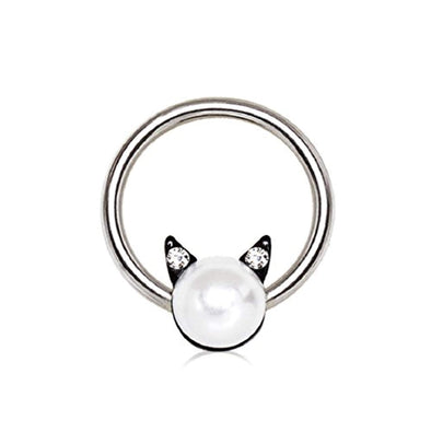 316L Stainless Steel Pearl Cat Snap-in WildKlass Captive Bead Ring/Septum Ring-WildKlass Jewelry