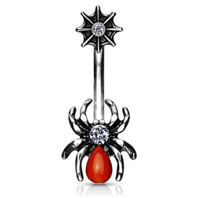 Red Spider and Web with CZ 316L Surgical Steel WildKlass Belly Button Navel Rings-WildKlass Jewelry