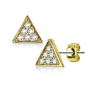 Pair of Crystal Paved Triangle 316L Surgical Steel Post WildKlass Earring Studs-WildKlass Jewelry