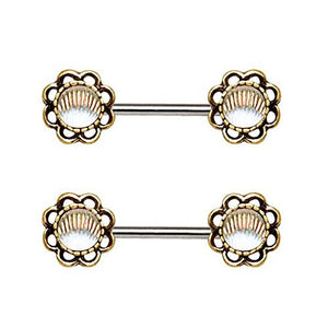 Antique Gold Plated Seashell Flower WildKlass Nipple Bar-WildKlass Jewelry