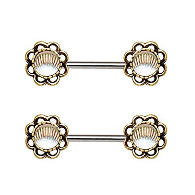 Antique Gold Plated Seashell Flower WildKlass Nipple Bar-WildKlass Jewelry