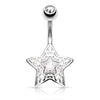 CZ Centered Filigree Star 316L Surgical Steel WildKlass Belly Button Navel Rings-WildKlass Jewelry