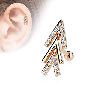 CZ Micro Paved Chevron Arrow Top 316L Surgical Steel WildKlass Cartilage, Tragus Barbell Studs-WildKlass Jewelry