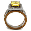 WildKlass Stainless Steel Ring Two Tone IP Light Brown (IP Light Coffee) Women AAA Grade CZ Topaz-WildKlass Jewelry