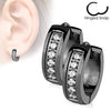 WildKlass Pair of CNC Set Lined CZ Stainless Steel Hoop/Huggie Earrings-WildKlass Jewelry