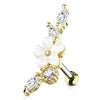 WildKlass Mother of Pearl Flower Centered CZ Vine 316L Surgical Steel Cartilage, Tragus Barbell Studs-WildKlass Jewelry