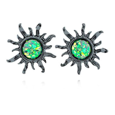 Blackline Opal Sun WildKlass Ear Stud Earrings-WildKlass Jewelry
