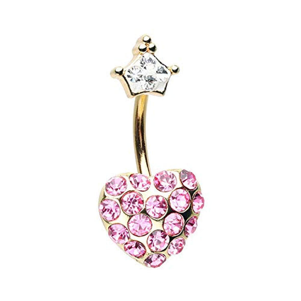 Golden Fairytale Heart Crown WildKlass Belly Button Ring-WildKlass Jewelry