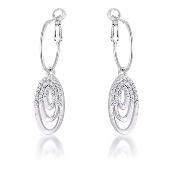 WildKlass Rhodium Plated Multi Ring Elegant Oval Clear Crystal Drop Earring-WildKlass Jewelry