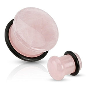 Rose Quartz Semi Precious Stone Domed Single Flare WildKlass Plug with O-Ring-WildKlass Jewelry