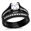 WildKlass Stainless Steel Ring Two-Tone IP Black Women AAA Grade CZ Clear-WildKlass Jewelry
