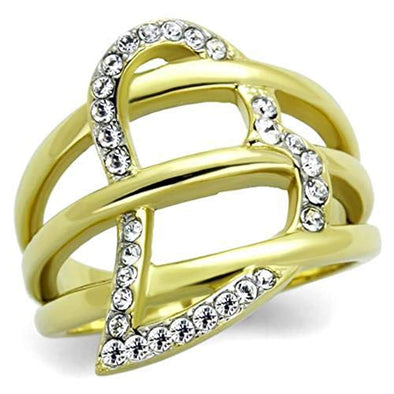 WildKlass Stainless Steel Ring Two-Tone IP Gold Women Top Grade Crystal Clear-WildKlass Jewelry