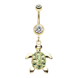 Golden Turtle Sparkle 316L Surgical Steel Belly Button Ring-WildKlass Jewelry