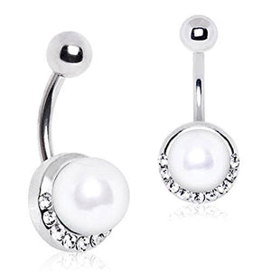 316L Stainless Steel Jeweled Ivory Imitation Pearl WildKlass Navel Ring-WildKlass Jewelry