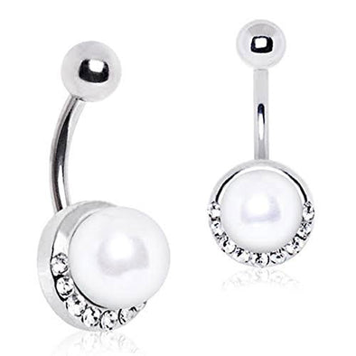 316L Stainless Steel Jeweled Ivory Imitation Pearl WildKlass Navel Ring-WildKlass Jewelry