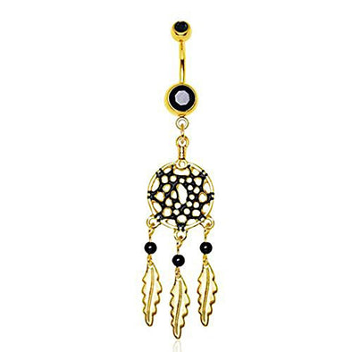 Gold Plated Burnout Dream Catcher Dangle WildKlass Navel Ring-WildKlass Jewelry