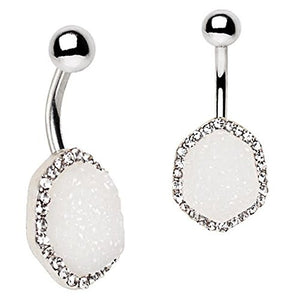 316L Stainless Steel Jeweled White Druzy WildKlass Navel Ring-WildKlass Jewelry