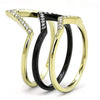 WildKlass Stainless Steel Ring IP Gold+ IP Black Women Top Grade Crystal Clear-WildKlass Jewelry