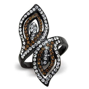WildKlass Stainless Steel Ring IP Black Women Top Grade Crystal Smoked Quartz-WildKlass Jewelry